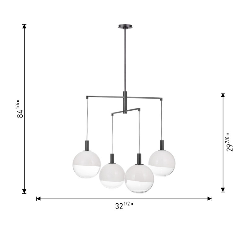 6-Light Chandelier, 29.875" H x 32.5" W x 32.5" D, Aged Iron, 4 Lights