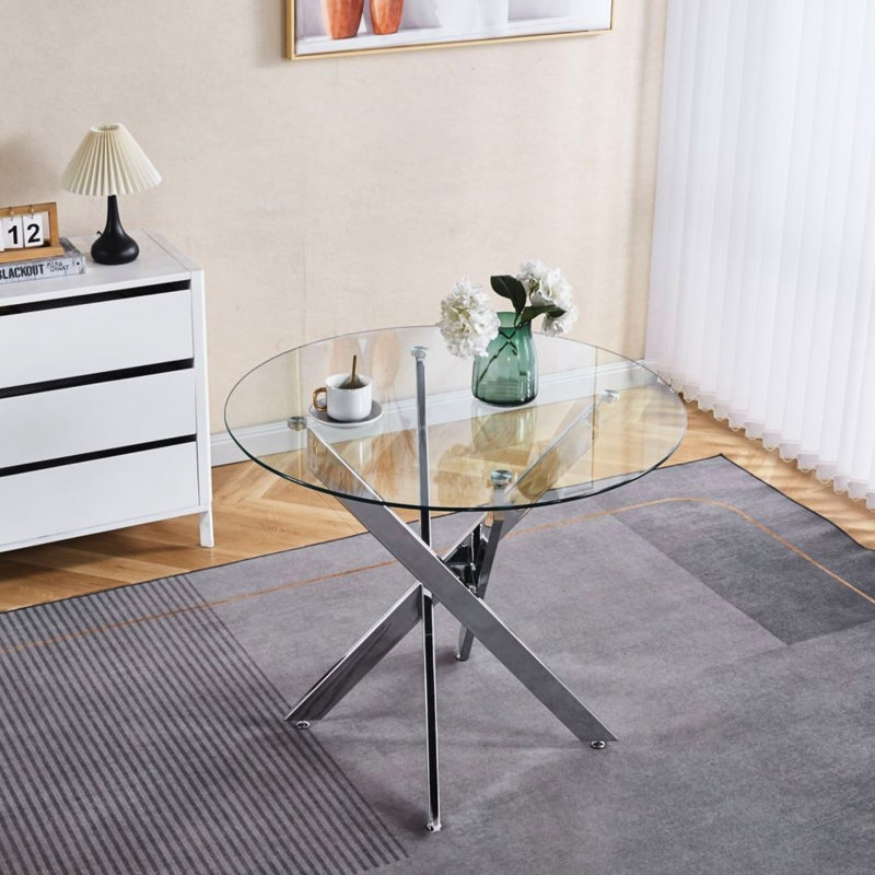 Table de salon moderne avec longueur réglable et plateau en verre trempé, pieds en métal élégants, pour l'espace