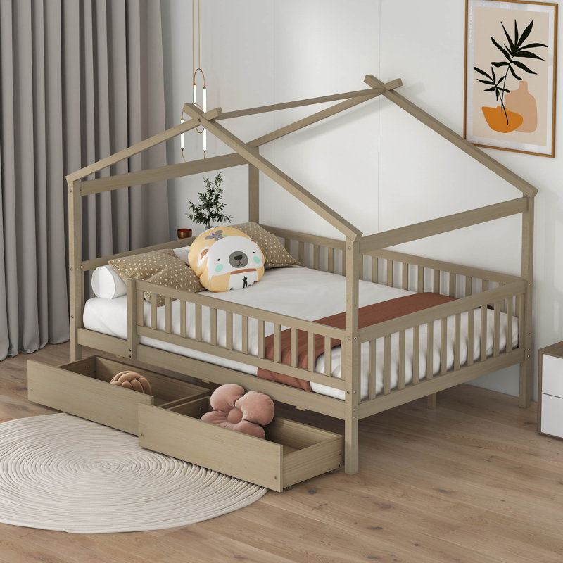 Lit de rangement en bois Terral, Double, Naturel