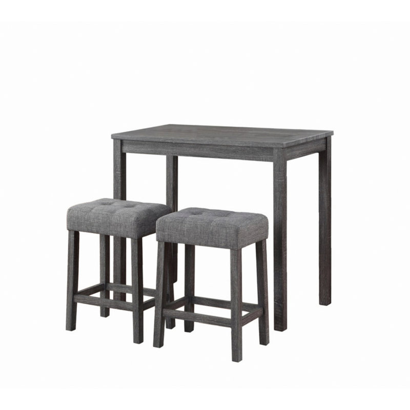 Ensemble de table bistro 3 pièces à hauteur de comptoir avec tabourets capitonnés, Gris