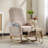 Modern Beige Teddy Upholstered Rocking Chair with Solid Wood Legs, Side Pocket & Footrest for Nursery & Living Room-675304764