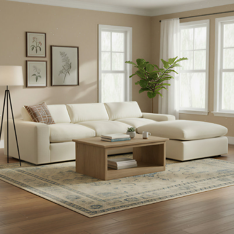 Asher Modular Upholstered Reversible L-Sectional, Effie Linen Performance Linen