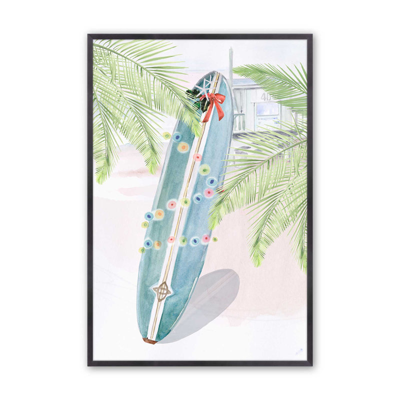 Holiday Surfboard by the Sea Print, Weathered Zinc Framed, 15.25" H x 12.25" W