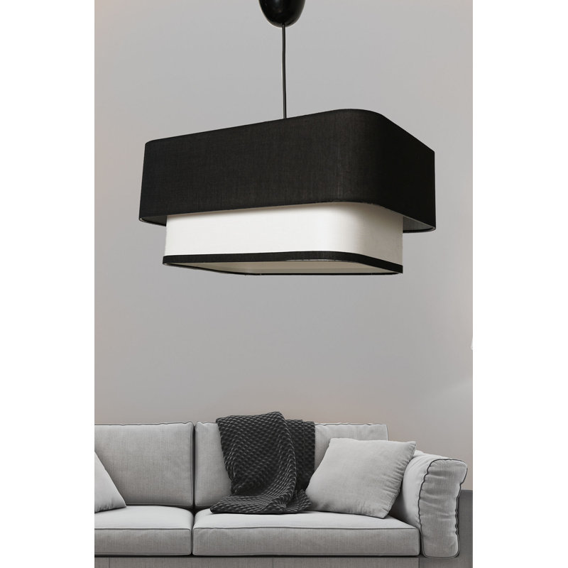 Élégant lustre noir et blanc, structure en métal, 27,6 po x 7,9 po | Capuchon en jute (13,8 po x 7,9 po) | Certifié CE, douille E27 (40 W maximum) | Parfait pour les salles à manger et les espaces de vie modernes, design élégant et durable