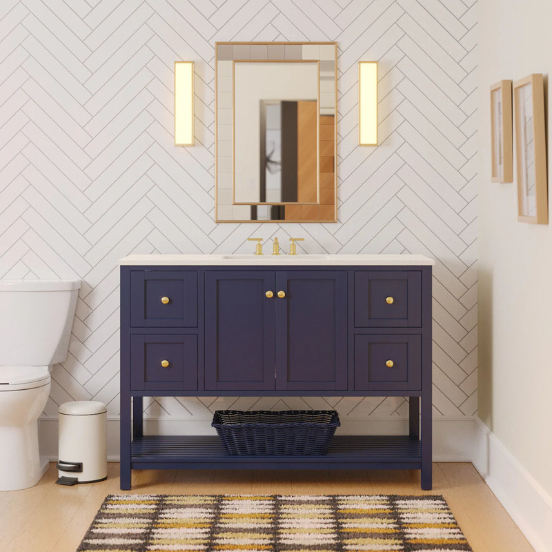Ensemble de meuble-lavabo simple 48 po Binne, Quartz, Bleu royal