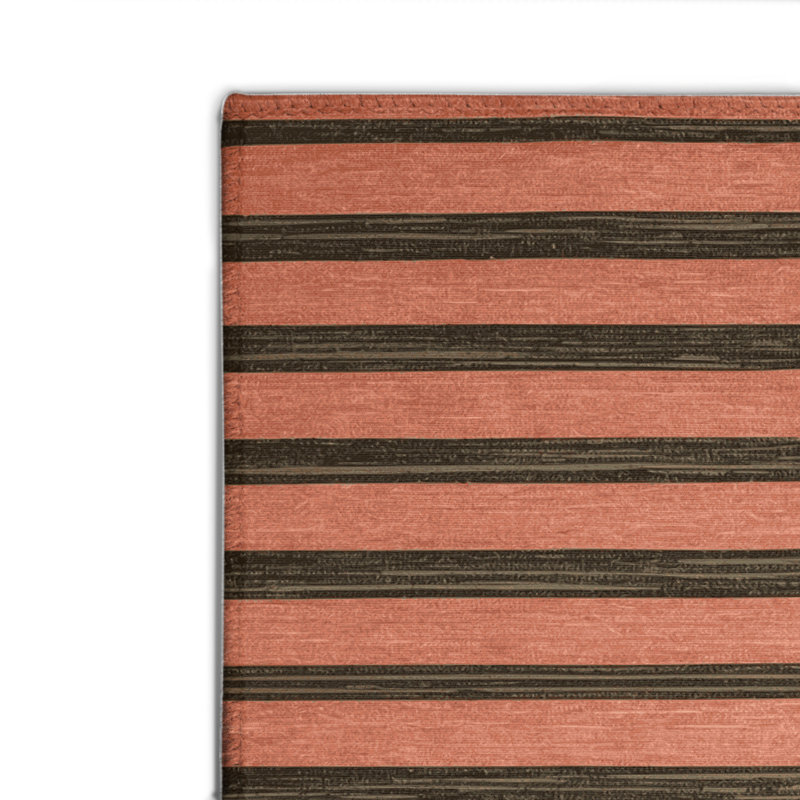 Tapis intérieur / extérieur brun HorizontalStripes, Rectangulaire 8 pi x 10 pi