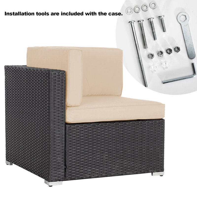Ensemble de conversation modulaire en rotin 5 pièces avec coussins, Beige
