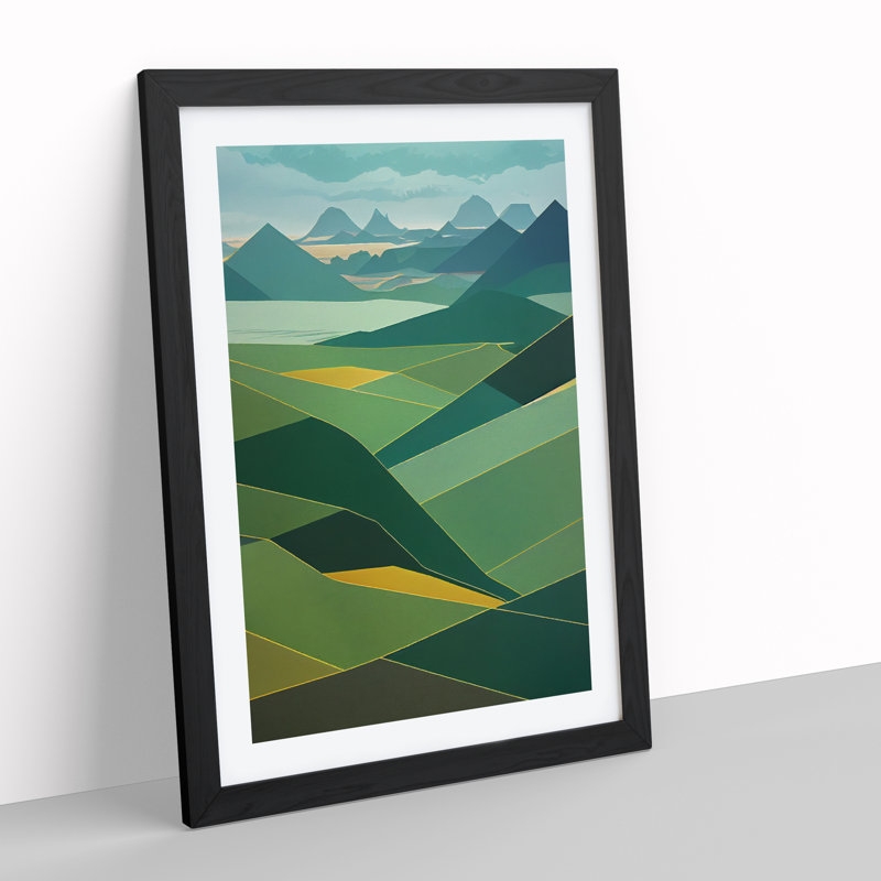 Tranquil Abstract Mountain Landscape No.3 - Single Picture Frame Print, 64cm H x 46cm W x 2cm D, Black Framed