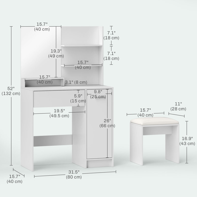 Meuble-lavabo pour salle de bain avec miroir et tabouret