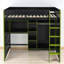 Lit mezzanine double avec bureau intégré en L, garde-robe et éclairage à DEL-798437042