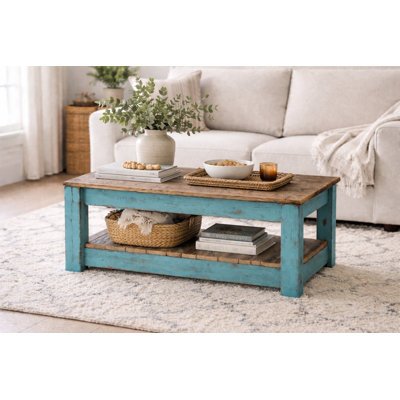 40” Reclaimed Wood Coffee Table with Shelf | Rustic Farmhouse Cocktail Table | Solid Wood, Fully Assembled