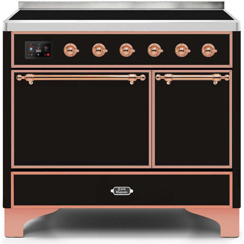 Cuisinière à induction 40 pouces avec 6 éléments à induction ILVE Majestic II Series (porte en verre), Noir lustré / cuivre