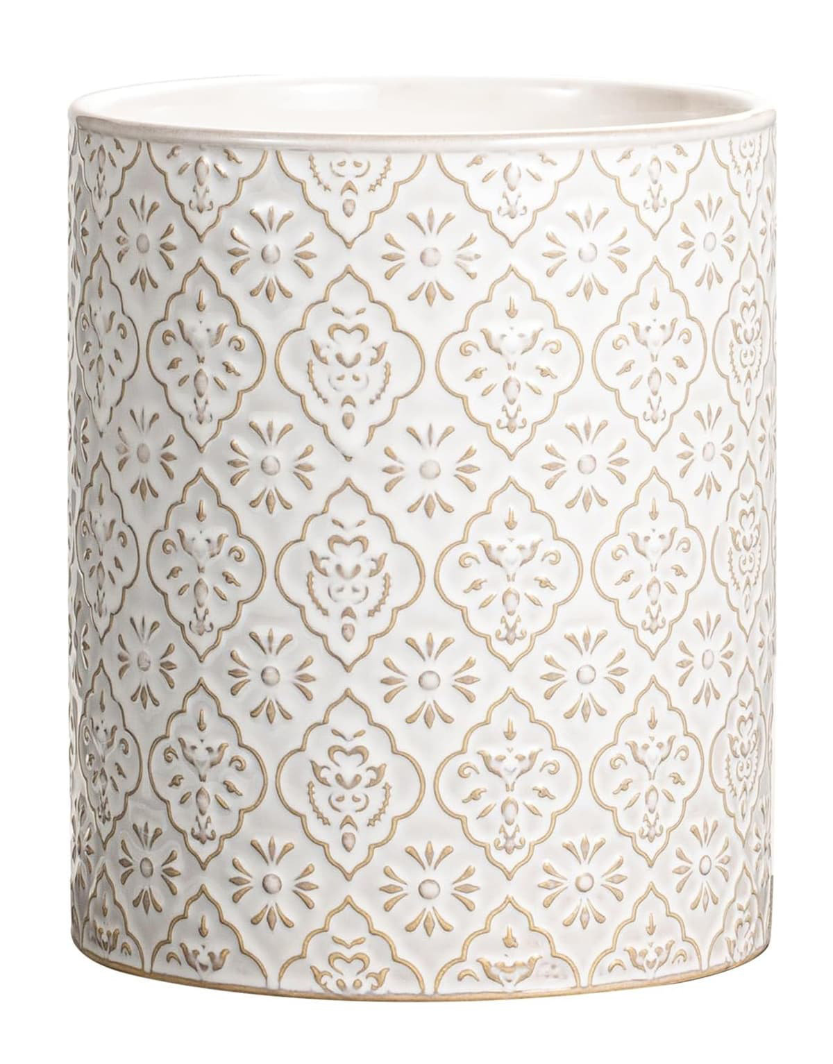 One Allium Way® 6x7 inch Large Ceramic Utensil Holder (Off-White, Embossed Pattern) | Wayfair