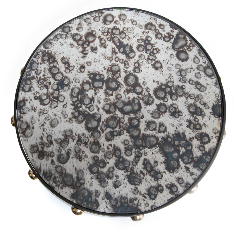 Round Black and White Mirrored Glass Accent Table