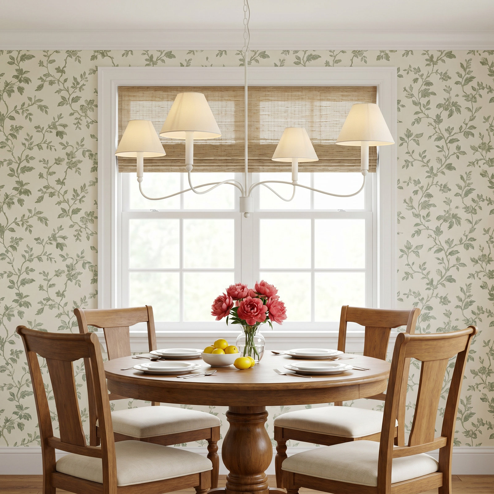 4-Light Dimmable Classic Traditional Chandelier, Matte white