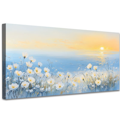 Beach Wall Art Canvas - Ocean Pictures Wall Decor, Coastal Painting Prints for Living Room, Sunset Artwork Painting for Bedroom Wall, Frame Wrapped Canvas, 16×32 inches