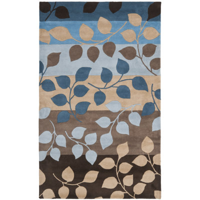 Tapis brun / bleu / beige touffeté à la main à motif floral Avayah
