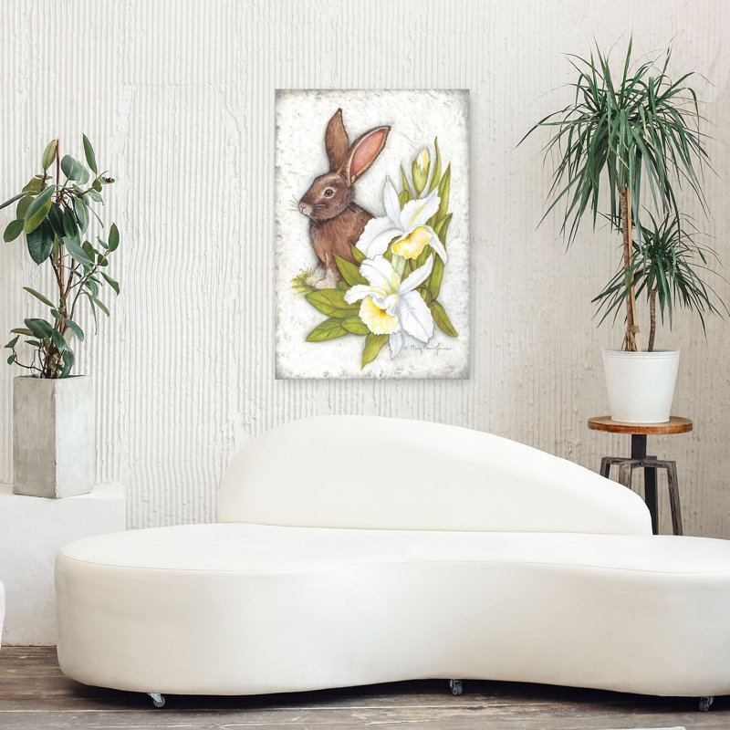 Iris, fleur de lapin jonquille contemporain, H 36 po x l 24 po