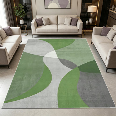 Tapis d'intérieur moderne à motif géométrique abstrait vert sauge de 1 pièce pour salon, doux, toutes saisons, facile à entretenir, lavable, adapté pour la salle à manger, la chambre à coucher, le bureau personnel, l'entrée, le patio, la décoration intérieure et extérieure.
