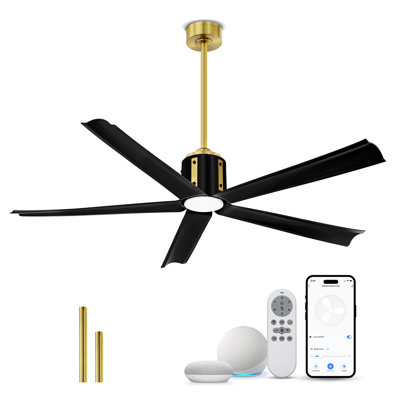 60 Inch 18W Ceiling Fan With Led Lights, 5-Blades With Alexa Google Smart Control And Remote Control And App