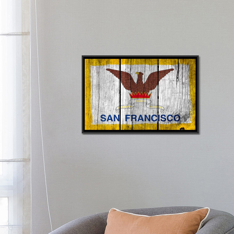 Planches avec grunge, impression sur toile, "san francisco", H 18 po x l 26 po x P 1,5 po, Toile avec cadre noir