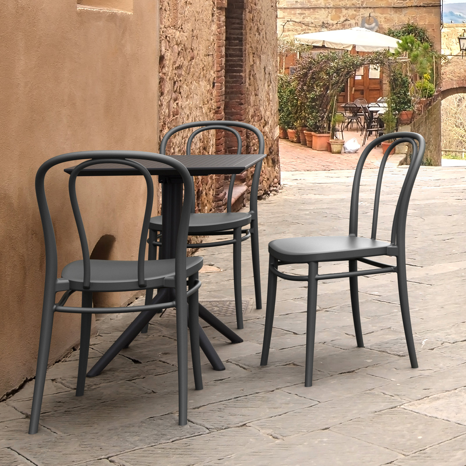 Farrah Stackable Patio Side Chair, Dark Gray
