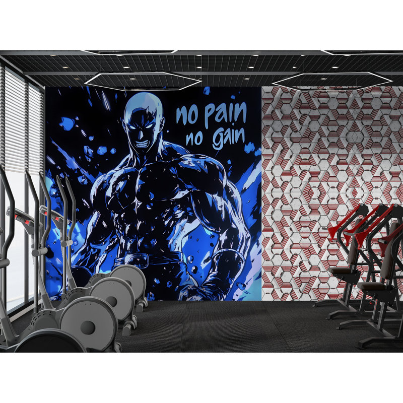 No Pain No Gain Anime Wallpaper – Intense Blue Workout Motivation Wall Mural, L 8 po x l 8 po, Non tissé