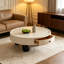 Table basse ronde blanche crème avec tiroir, centre de table en bois massif multicouche avec pieds robustes en fibre de verre