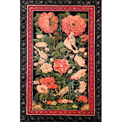 Framed Floral and Colorful Geometric Modern Decorative Machine Washable Area Rug