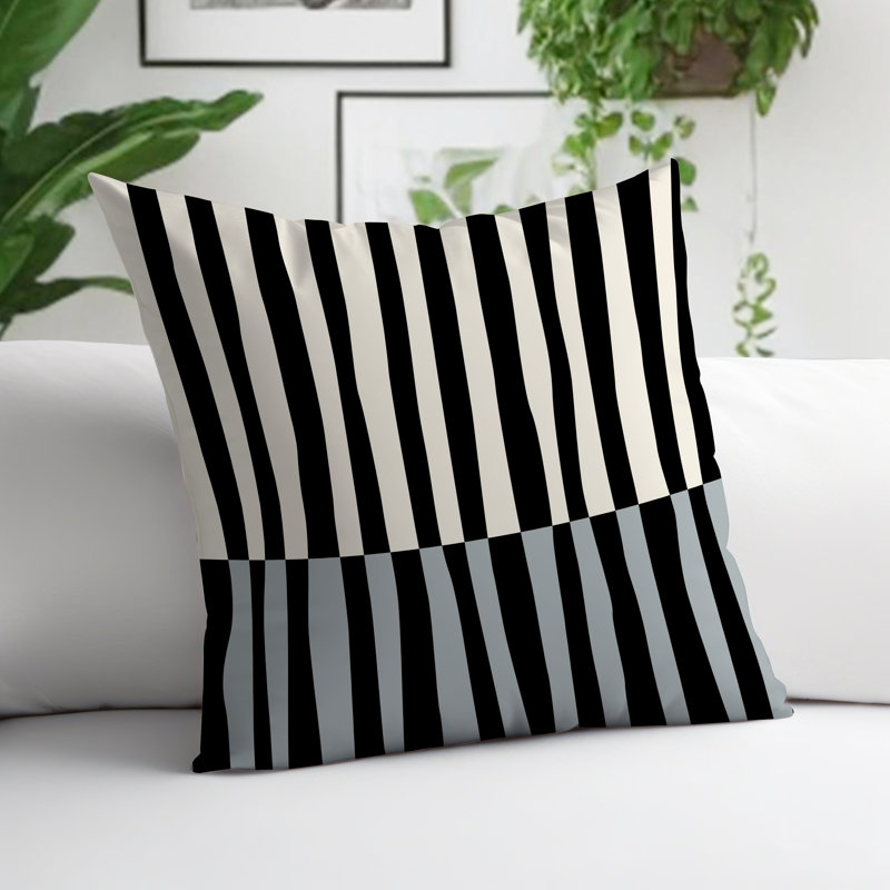 Coussin décoratif réversible intérieur / extérieur en polyester filé Humphrey, H 17 po x l 17 po, Gris / Blanc cassé