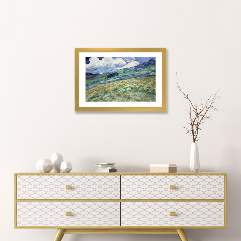 Paysage à Saint-Remy par Vincent Van Gogh - reproduction d'art, H 16 po x l 24 po x P 1 po, Papier encadré doré
