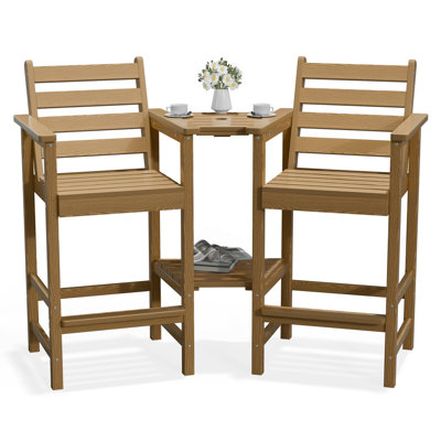 Outdoor Bar Height Adirondack Chairs (Set of 2) with Removable Trays, All-Weather HDPE for Patio, Deck & Pool