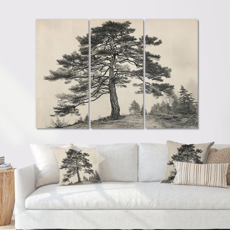«Vintage Tall Pine Forest Tree», ensemble de reproductions d'art mural, H 40 po x l 60 po, Frameless Metal Print