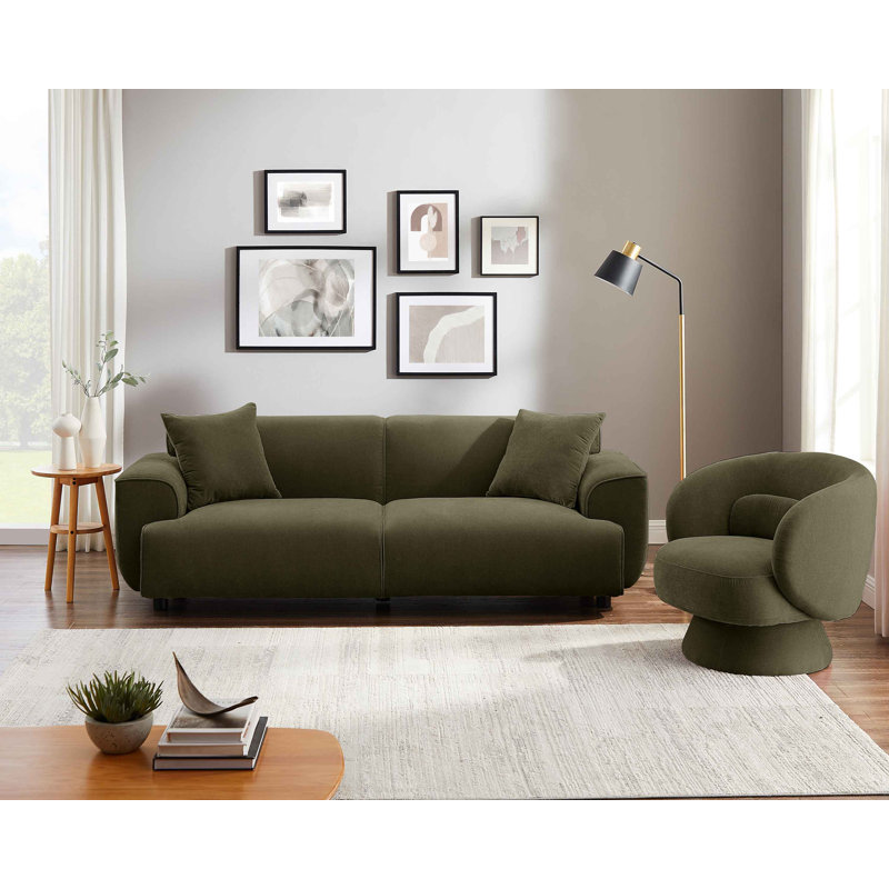 MINIMORE Modern Wallas 3Seater Sofa&Dodo Swivel Chair Livingroom Set, Rayon/Viscose, Olive