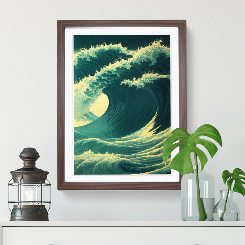XV1022-3068X Ocean Wave No.4 - Single Picture Frame Print, Walnut, 64cm H x 46cm W