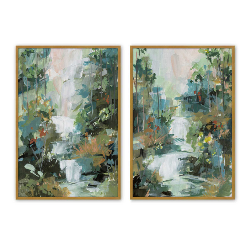 Ensemble de 2 impressions Serene Waves, 30" x 20", Impression encadrée, Or poli