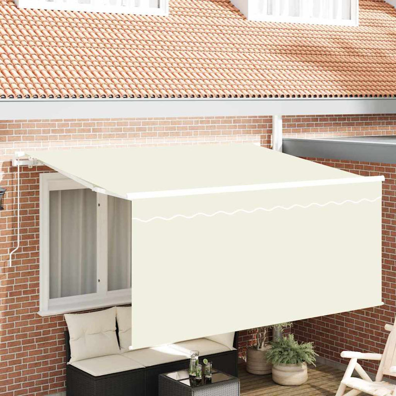 VidaXL 200cm D Retractable Patio Awning, Cream/White, 165cm H x 300cm W x 200cm D