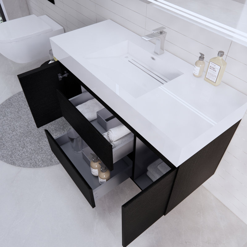Ensemble de meuble-lavabo mural simple 47 po Babajide, Chêne noir riche