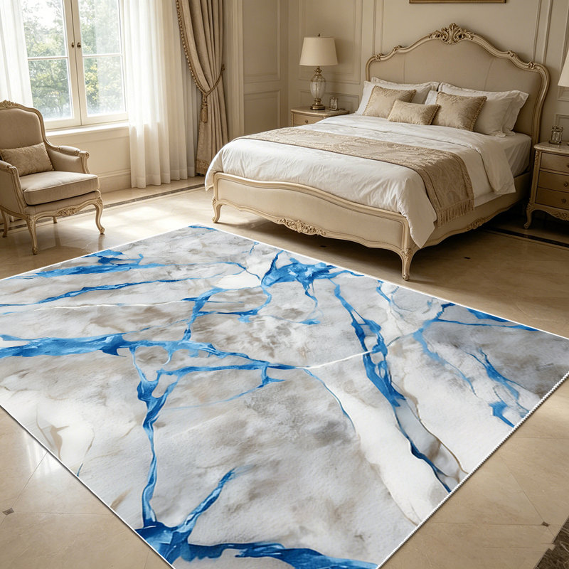 1PC Blue and Grey Marble Veined area rugs for Living Room, Soft and Comfortable, Suitable for all seasons, easy-to-maintain, machine washable Indoor floor mat, Under Table Farmhouse suitable for dining table, kitchen, bedroom, entryway, home office,