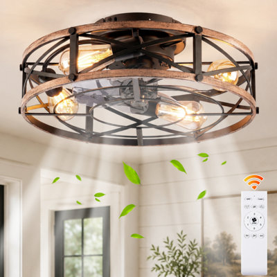 20'' Farmhouse Reversible Caged Ceiling Fan with Light Kit And Remote