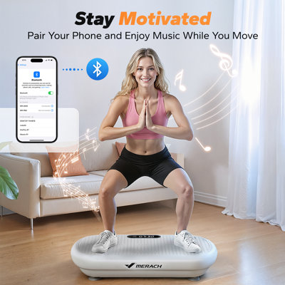 Plateforme vibrante MERACH pour tout le corps, 200 watts, stabilisateur de 440 lb, pédales en silicone pour l'entraînement des mollets, synchronisation Bluetooth