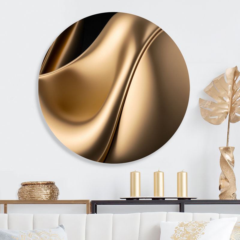 Subtle Sophistication In Exquisite Pink And Gold I - Abstract Liquid Ink Metal Circle Wall Art, 29" W x 29" H