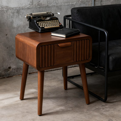 Table de chevet moderne de style Mid-Century avec tiroir de rangement, table de chevet rétro pour la chambre à coucher et le salon, table de bout en bois avec fabrication en bois aggloméré robuste