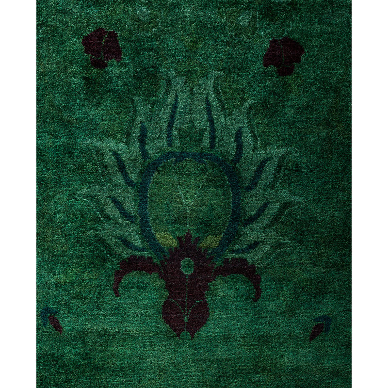 Overdyed Hand-Knotted Wool Modern-Contemporary Green Area Rug 10' 0" x 14' 1"