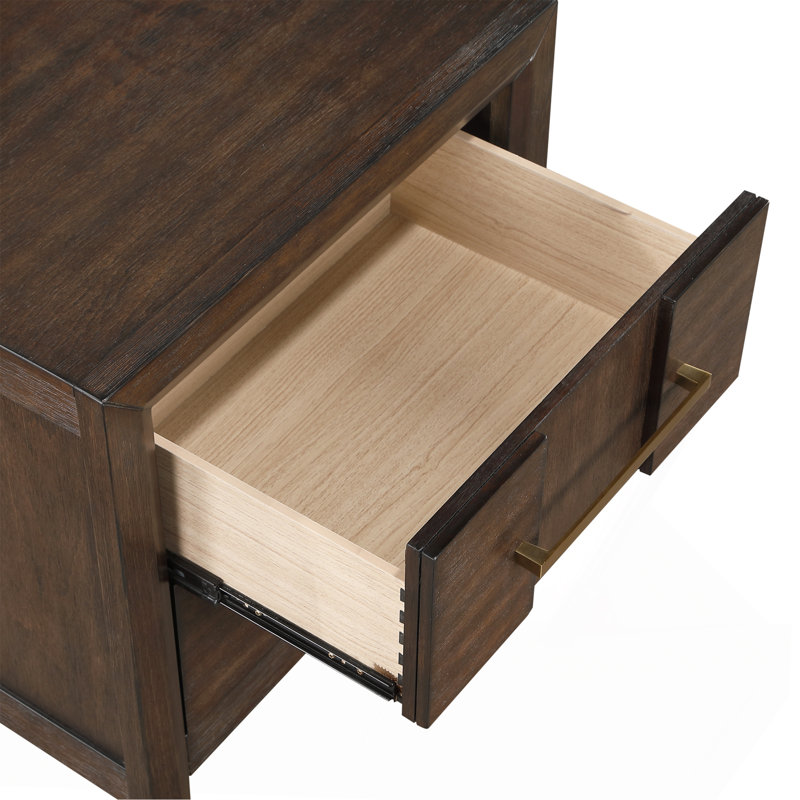 Ensemble de chambre à coucher avec rangement 4 pièces de style moderne avec tête de lit à DEL, haut-parleurs Bluetooth et ports USB - noyer