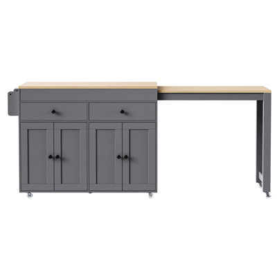 27" Extendable Dining Table Kitchen Island With Large Storage - Grey Cabinet Door