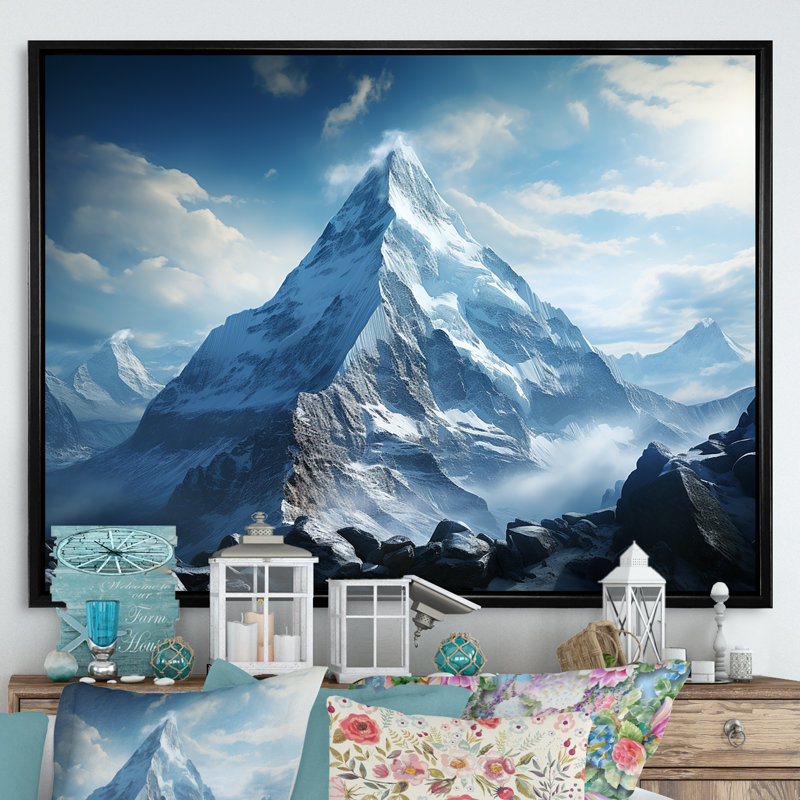 Gris, montagnes enneigées, sommet de l'Everest - paysage de montagnes, art mural, H 16 po x l 32 po x P 1 po