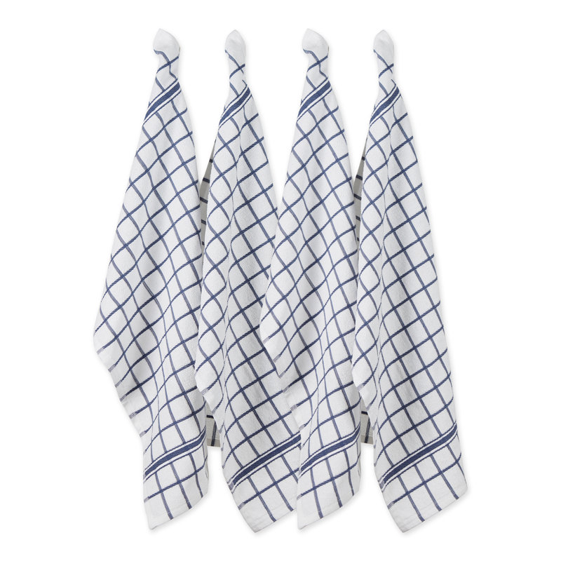 Terry Checkered Tea Towel Kitchen Towel, French Blue