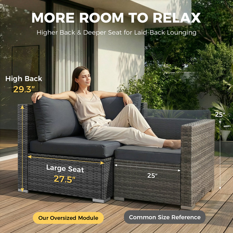 Deep Seating Outdoor Conversation Sectional Furniture Set With Fire Pit And Double Chaise Lounge, Dark Gray, Double Chaise