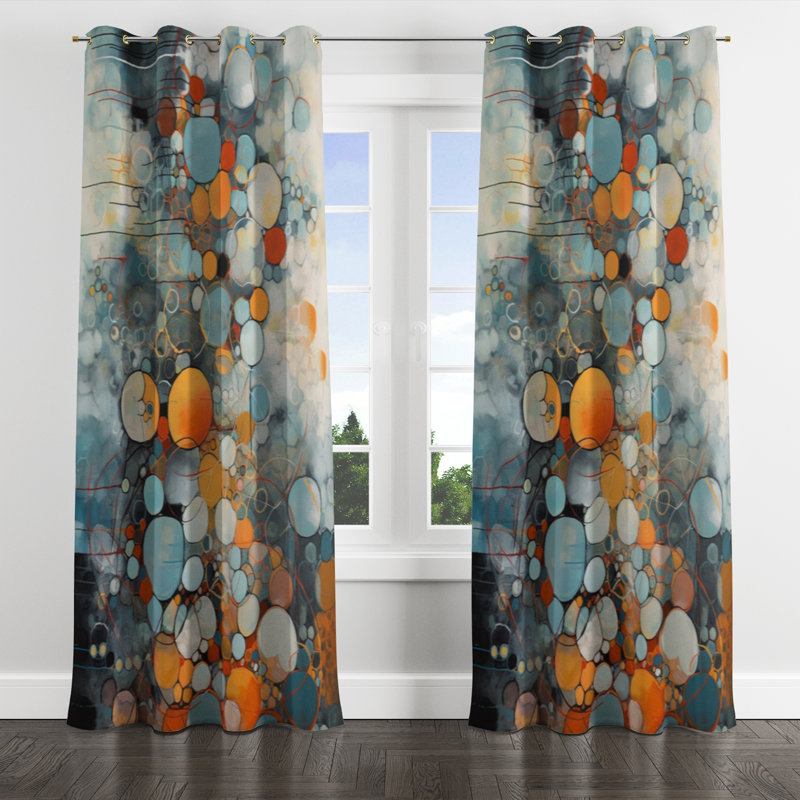 Illusions géométriques orange et bleues - rideau à œillets occultant moderne - 1 panneau, L 52 po x L 63 po, Œillets dorés